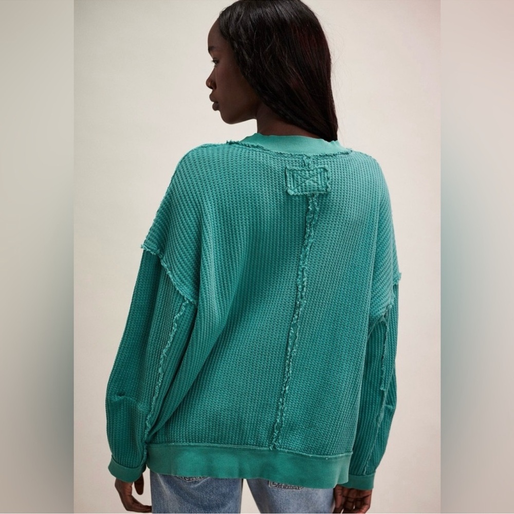 Teal V-Neck Women's Sweater - Picture 2 of 9